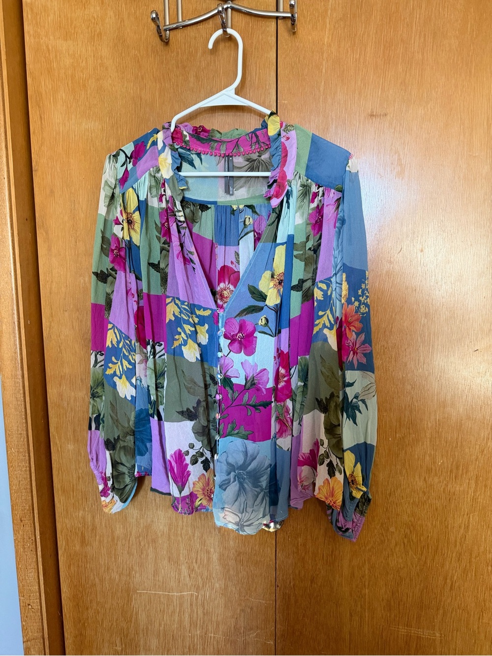 Anthropologie Estela Floral Patchwork Button-Front Women's Blouse - Picture 3 of 8